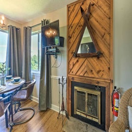 The Summit's cozy living area fireplace