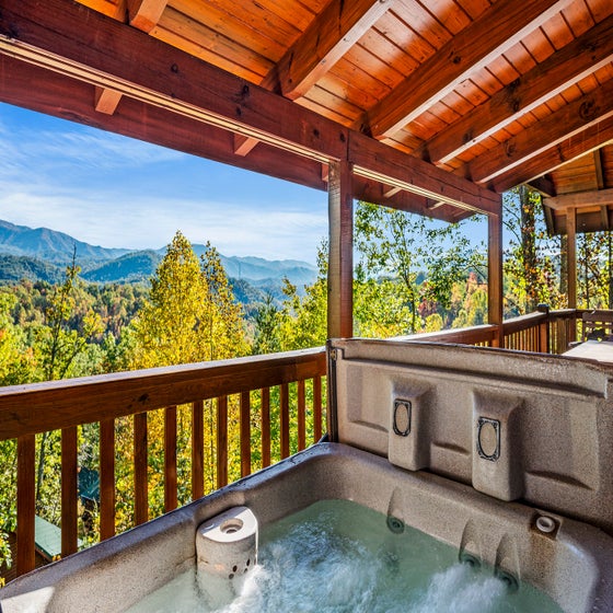 Some Peak Somewhere Cabin's private hot tub with views