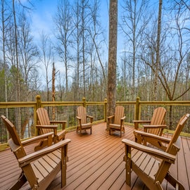 Neverland's spacious deck with outdoor seating