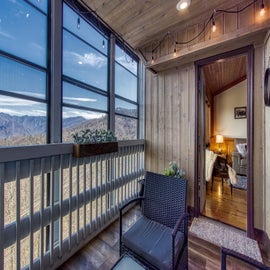 Big Sky's cozy enclosed balcony