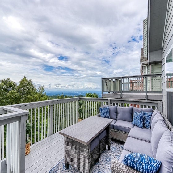 Tranquility Skies' deck with stunning views